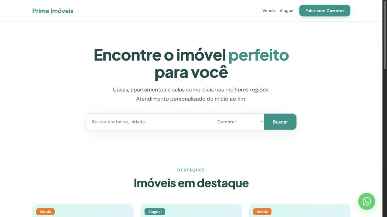 Miniatura de exemplo de site para imobiliária e corretor de imóveis