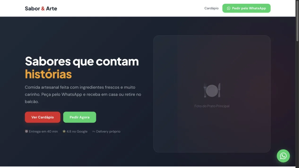 Miniatura de exemplo de site para restaurante e delivery